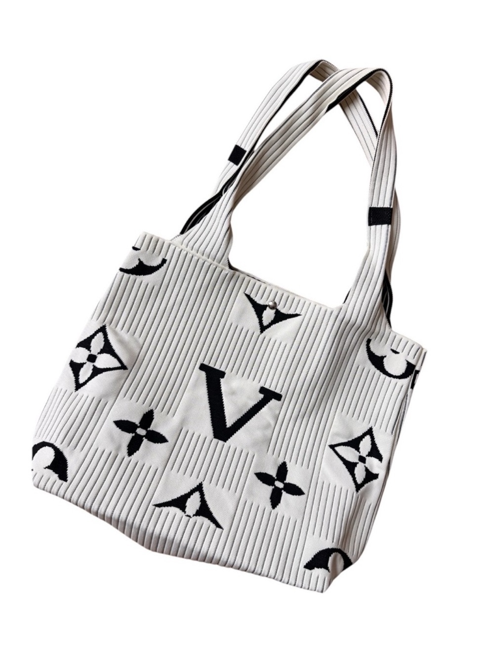 NWT Textured Knit Tote Bag Black & White Designer Inspired - Picture 3 of 6